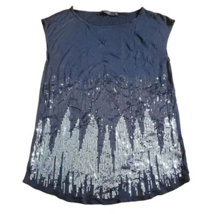 The Limited Sleeveless T-Shirt Tee S Black Silver Sequin Holiday Sparkle - Picture 1 of 4