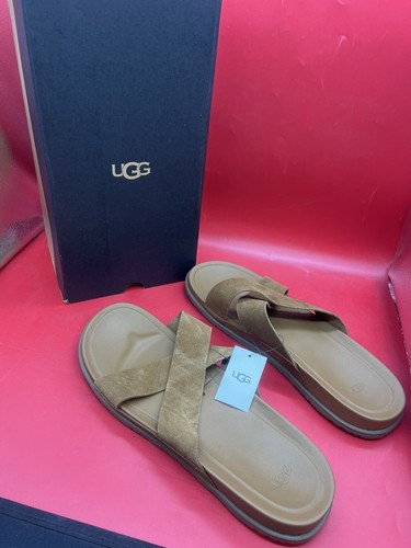 Sandalo UGG da uomo in pelle wainscott scorrevole in colore marrone Nuovo in scatola taglia 16