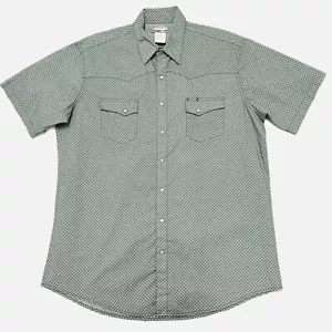 Wrangler Wrancher Pearl Snap Green Geometric Western Short Sleeve Shirt Size XLT - Picture 1 of 4