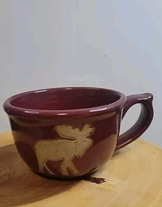 Collection Circle Studio Hand Crafted Burgundy Soup Mug Stew Moose with Tracks - Picture 1 of 6
