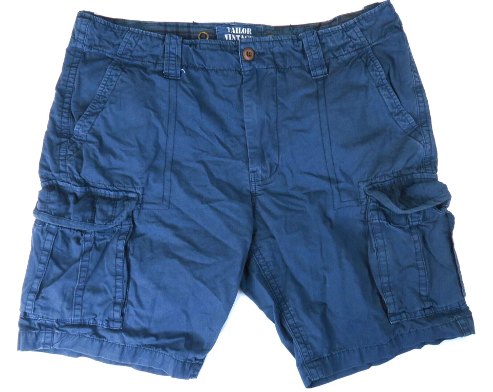 Pantalones Cortos Carga Tailor Vintage Para Hombre Azul Envejecido Talla 38 6 Bolsillos Todo Algodón Foto 1 de 4