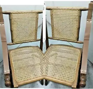 2 Mid Century Folding Campaign Chairs Leather Sling Faux Bamboo Local Pickup - Picture 1 of 4