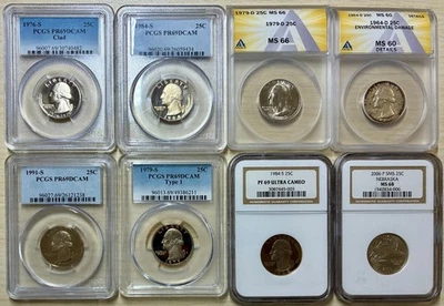 Quarter Lovers' Lot! 8 Total US Quarters, 1 Silver, All Certified & Slabbed - Image 1 of 2