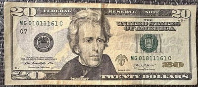 5 of a Kind 1s Fancy Serial Number 2013 $20 Twenty Dollar Bill MG01811161C - Image 1 of 3