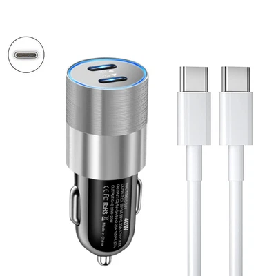 Cable cargador rápido de coche PD 40W doble USB-C tipo C para iPhone 15Plus 16e 17 Pro Max Foto 1 de 4