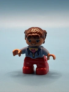 LEGO DUPLO Figure Girl Red Pants Blue Top Brown Hair Toy Doll - Picture 1 of 6