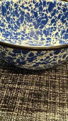 "Cuenco vintage esmaltado metal mármol borde azul/negro 6"" usado" Foto 1 de 4