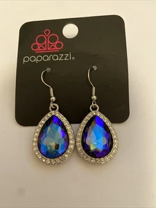 Paparazzi Earrings 1” Fashion Jewelry Prismatic Blue Hook Dangle - Picture 1 of 3