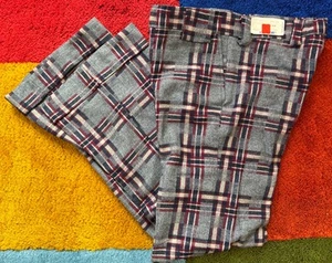 Vintage Plaid Bellbottoms Pants 1970s Wool Blend 33x37 Gray Deadstock New - Picture 1 of 8