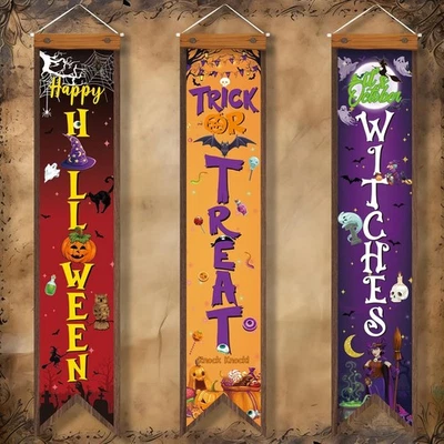 Banner de varanda de Halloween truque ou deleite cabine de fotos adereços conjunto de decoração rústica ao ar livre - Imagem 1 de 4