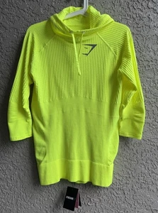 Gymshark Womens Seamless Fit Pullover Hoodie Neon Lime Lightweight Size L NWT - Picture 1 of 7