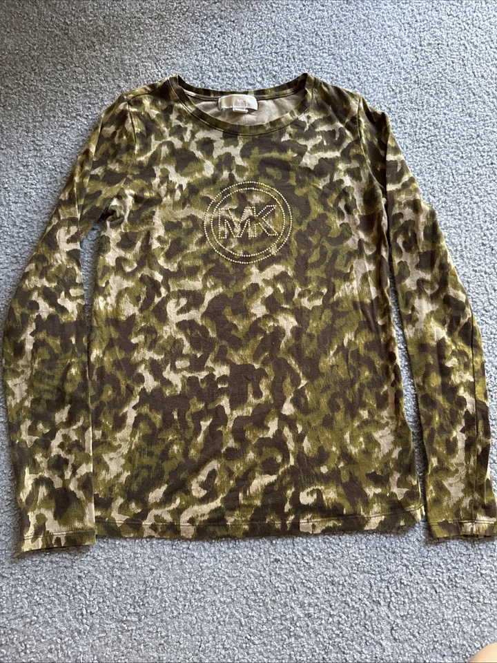 Michael Michael Kors 女式圆领长袖 Camou 印花 Swester M 码 — 第 1/4 张图片