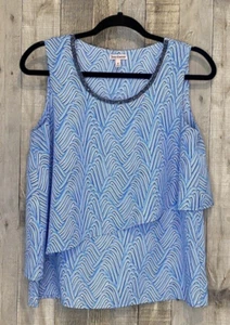 JUICY COUTURE Blue Retro Wave Sleeveless Tiered Beaded Scoop Neck Dressy Top MED - Picture 1 of 8