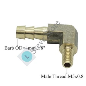 Brass Elbow Metric Male Thread M5 M5x0.8 Barb 4mm 1/8" Hose Fitting Adapter - Picture 1 of 1