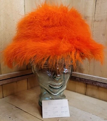 Винтажный счастливый CAPPER 1960-х оранжевый перо MARABOU вечеринки коктейль шляпа США 21» и коробка - Изображение 1 из 4