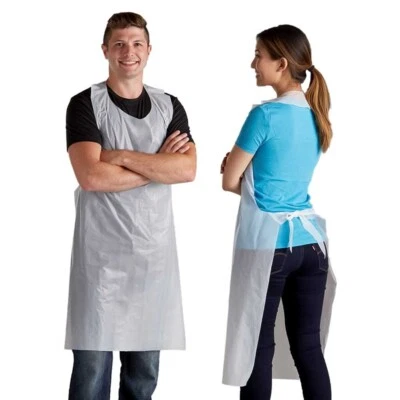 Disposable Plastic Apron White PPE Waterproof Apron 500pcs 45" x 27" - Image 1 of 4