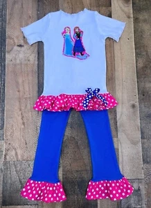 Frozen Anna And Elsa Little Girl Outfit | Frozen Ruffled Top And Leggings - Picture 1 of 1