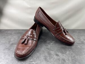 Florsheim Men Shoes Brown 9.5D Patent Croc Emboss Pisa Tassel Penny Loafers