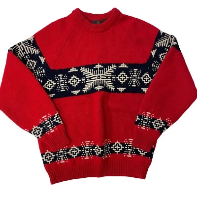 Vtg 70 80's Hunting Horn FAIR ISLE Knit SHETLAND Wool SNOWFLAKE Winter Sweater L - Image 1 of 4