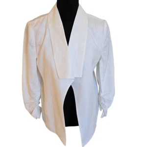 Blue Saks Fifth Avenue Womens White Linen Open Front Lined Blazer White Medium - Picture 1 of 10