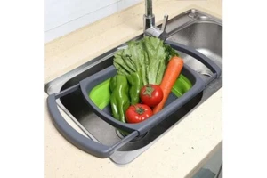 Kitchen Collapsible Colander Strainer Basket Over Sink Drainer Retractable Rinse - Picture 1 of 8