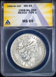 1968-Mo 25 Pesos Silver Mexico Type 1 MS 65 ANACS # 7695818 + Bonus - Picture 1 of 2