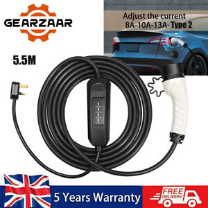 Gearzaar Portable EV Charger Type 2 Electric Vehicle Charging Cable 5.5M 13A 250V UK Plug>