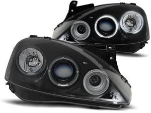 Headlights for Opel Corsa C 2000-2003 2004 2005 2006 VR-1433 Angel Eyes Black - Foto 1 di 1
