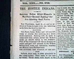 MODOC WAR Second Battle of the Stronghold INDIANS Captain Jack 1873 Newspaper - Picture 1 of 8