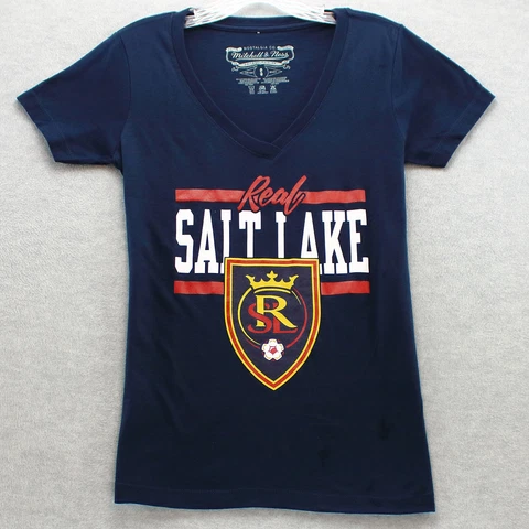 NEW Real Salt Lake SC Mitchell & Ness Women's MVP Bar Graphic Large Logo T-Shirt Cover