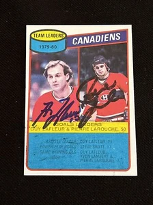 GUY LaFLEUR & PIERRE LAROUCHE 1980-71 TOPPS LEADERS SIGNED AUTOGRAPHED CARD - Picture 1 of 2