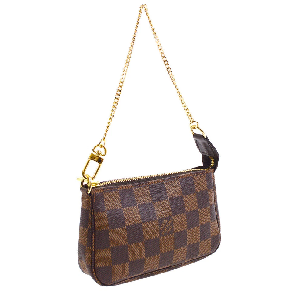 Louis Vuitton Pochette Accessoires Red Interior Pouch Mini Brown Canvas