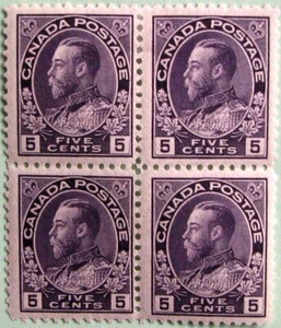 1922 CANADA #112a: F/VF MNH/MLH 'KGV' Block of 4 - from the 'Admiral' issue - Picture 1 of 3