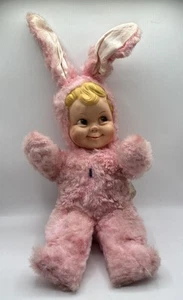 Vintage Dollcraft Plush Rubber Face Baby Doll Pink Bunny - Picture 1 of 5