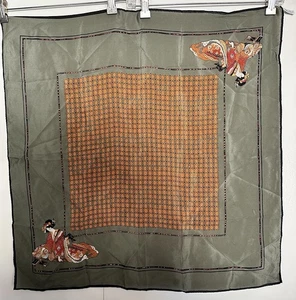 Scarf 100% Silk Vintage Japanese Geisha Girl 25x25 - Picture 1 of 5