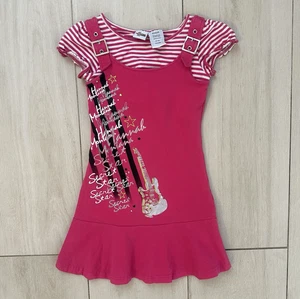 VTG Y2K Disney Hannah Montana Girls Dress Pink Stripe Top Guitar Size 7/8 - Picture 1 of 5