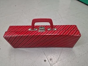 Vintage 16 Tape Storage Carry Case Case 80's ? Red Striped - Picture 1 of 10