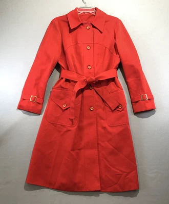 Vtg Forecaster of Boston Red Trench Rain Coat Womens 13/14 Saks 5th Ave 60s - Image 1 of 4