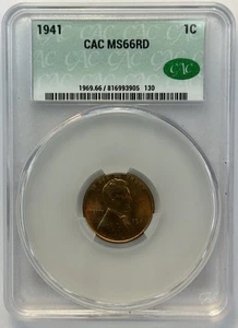 Lincoln Wheat Cent 1941 1C CAC MS66 RD (511) - Imagen 1 de 4