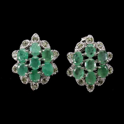 925 Sterling Silver Earrings Emerald Peridot Natural Gemstone Jewelry - Image 1 of 4