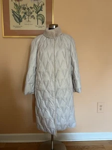 SAKS FIFTH AVENUE Fur Salon Downfilled Rex Rabbit Lined Beige Coat Puffer $2,495 - Picture 1 of 13