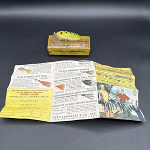 Vintage Fred Arbogast Jitterbug Lure Spotted Green & Black Frog in Box - Picture 1 of 8