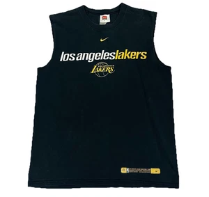 VTG NIKE LOS ANGELES LAKERS CENTER SWOOSH BLACK BASKETBALL CUTOFF SHIRT M (110) - Picture 1 of 5
