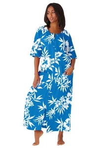 Dreams & Co. Plus Size Long French Terry Zip-Front Robe - Picture 1 of 36