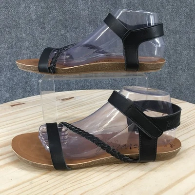 Blowfish Malibu Sandals Womens 10 Goya Casual Strappy Flats Black Faux Leather - Image 1 of 4