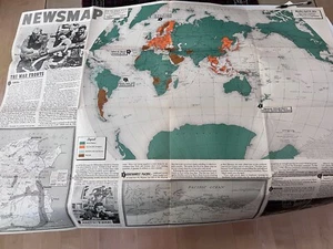 Original WW2 ART Poster NEWSMAP 188TH WEEK OF WAR 1943 - Picture 1 of 9