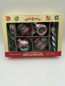 Radko Shiny Brite Pink Teal Green Silver Indent Ornament Set - Picture 1 of 5