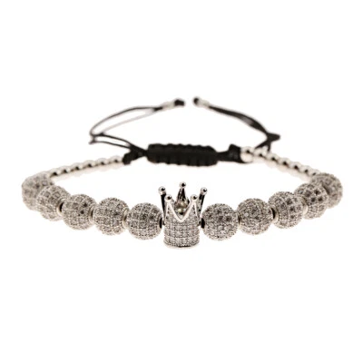 Brazalete de cuentas trenzadas de lujo de oro de 18k micro pavé circonita cúbica corona bola discoteca mujeres hombres Foto 1 de 4