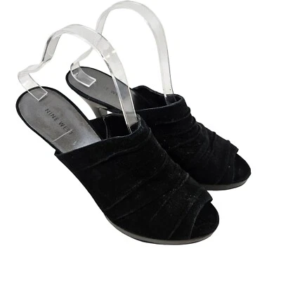 Zapatos Nine West para mujer 9,5 M tacón sin cordones negro gamuza punta abierta plisados elegantes Foto 1 de 4