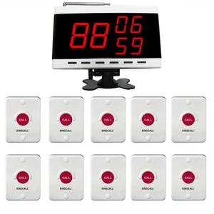 SINGCALL Wireless Calling System for Bathroom Outdoor,10 Pagers ,1 Display - Afbeelding 1 van 10